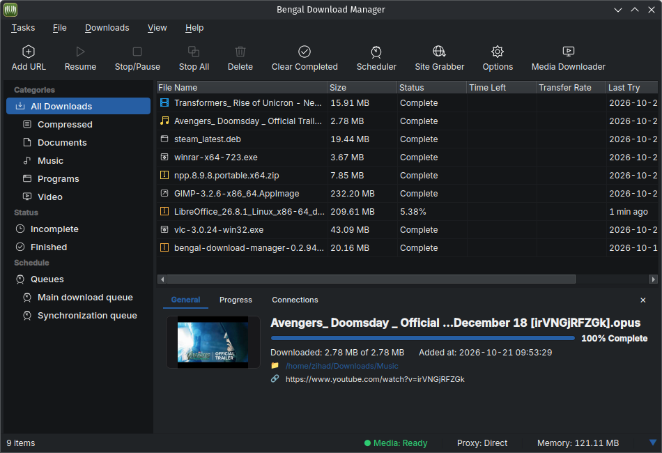 Bengal Download Manager Main Window